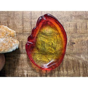 Vintage MCM Freeform Amberina Art Glass Ashtray - Fiery Molten Lava